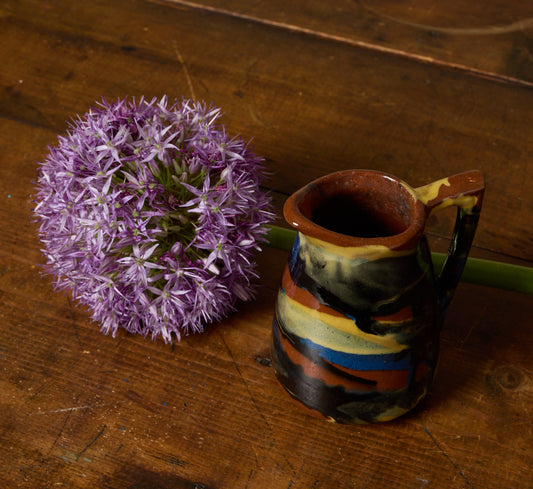 PETITE 1920S MARBLED GLAZE STONEWARE PITCHER