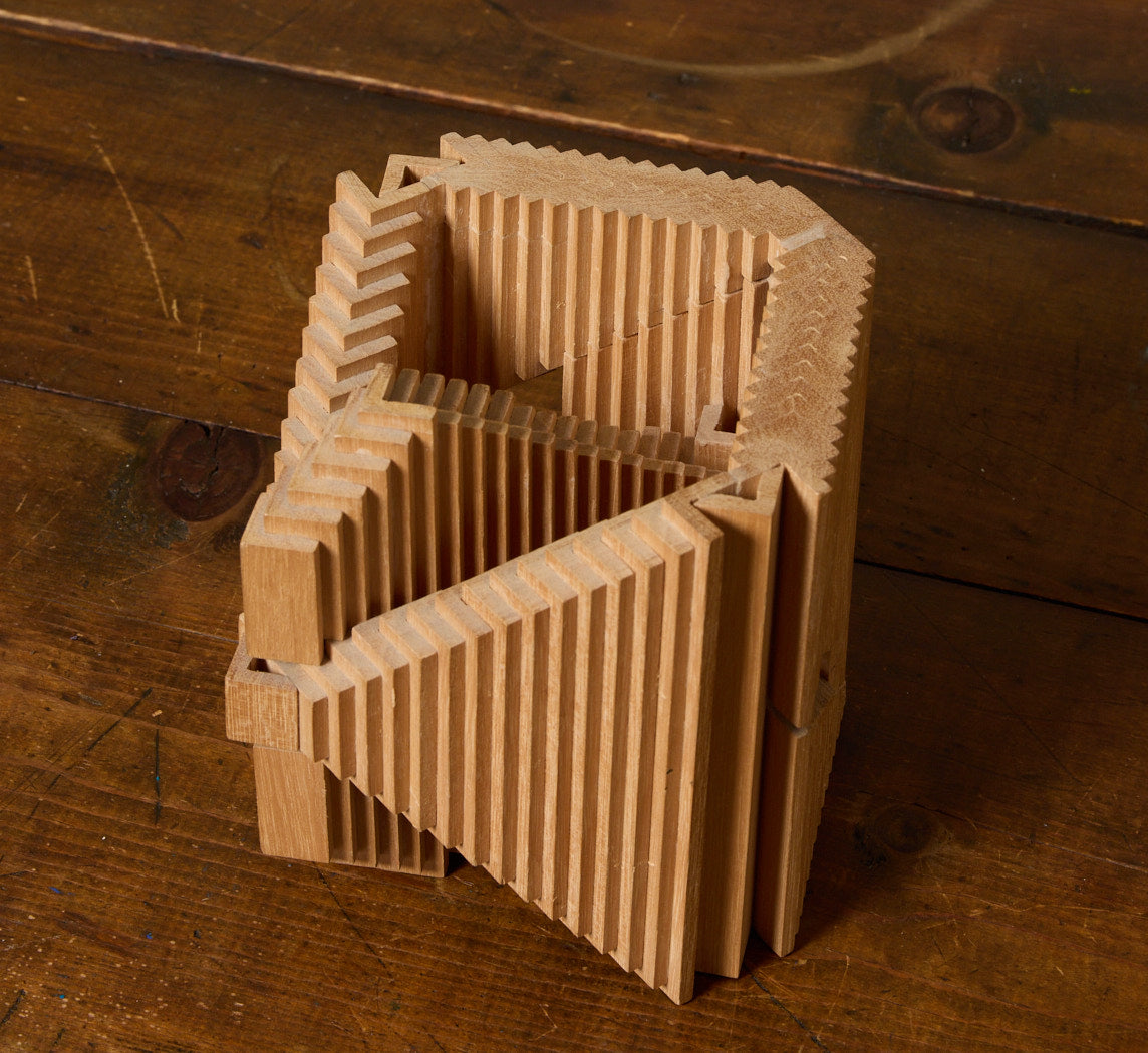 1950S VIENNESE MODERNIST GEOMETRIC WOOD SCULPTURE BY ALOIS HEIDEL (1915-1990)