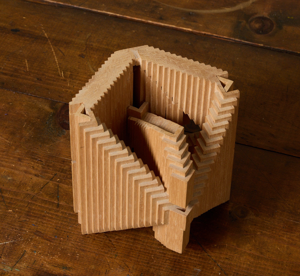 1950S VIENNESE MODERNIST GEOMETRIC WOOD SCULPTURE BY ALOIS HEIDEL (1915-1990)