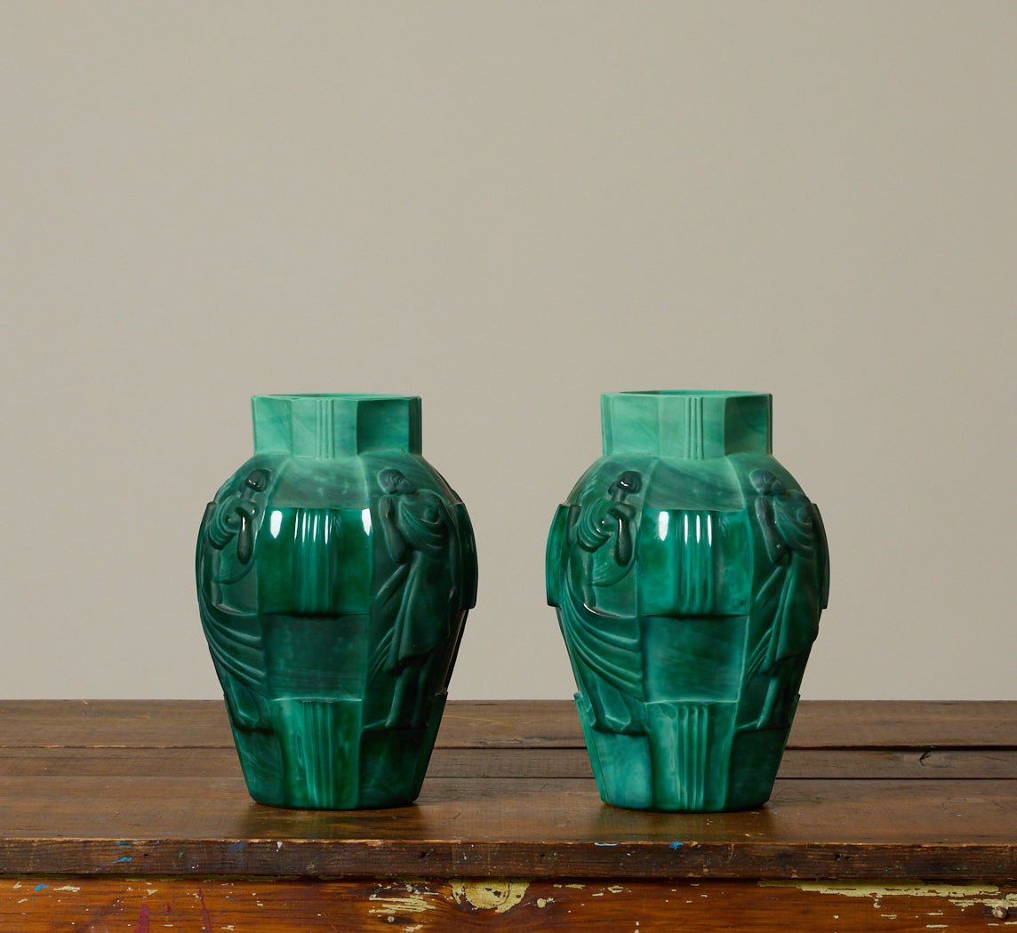 1930S ART DECO MALACHITE VASE BY CURT SCHLEVOGT