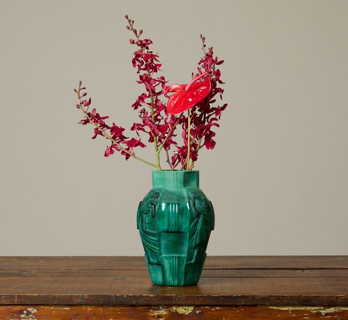 1930S ART DECO MALACHITE VASE BY CURT SCHLEVOGT
