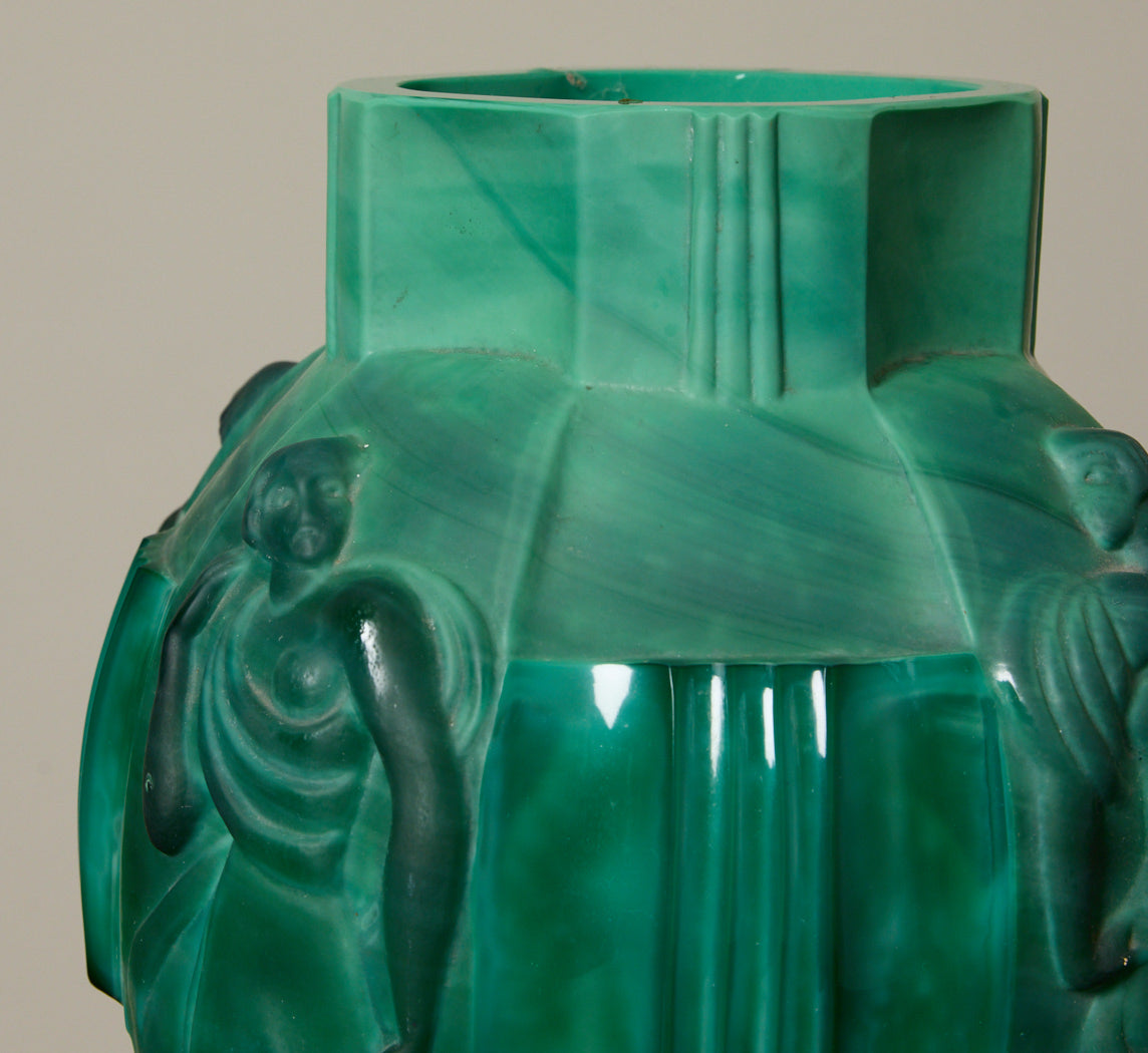 1930S ART DECO MALACHITE VASE BY CURT SCHLEVOGT