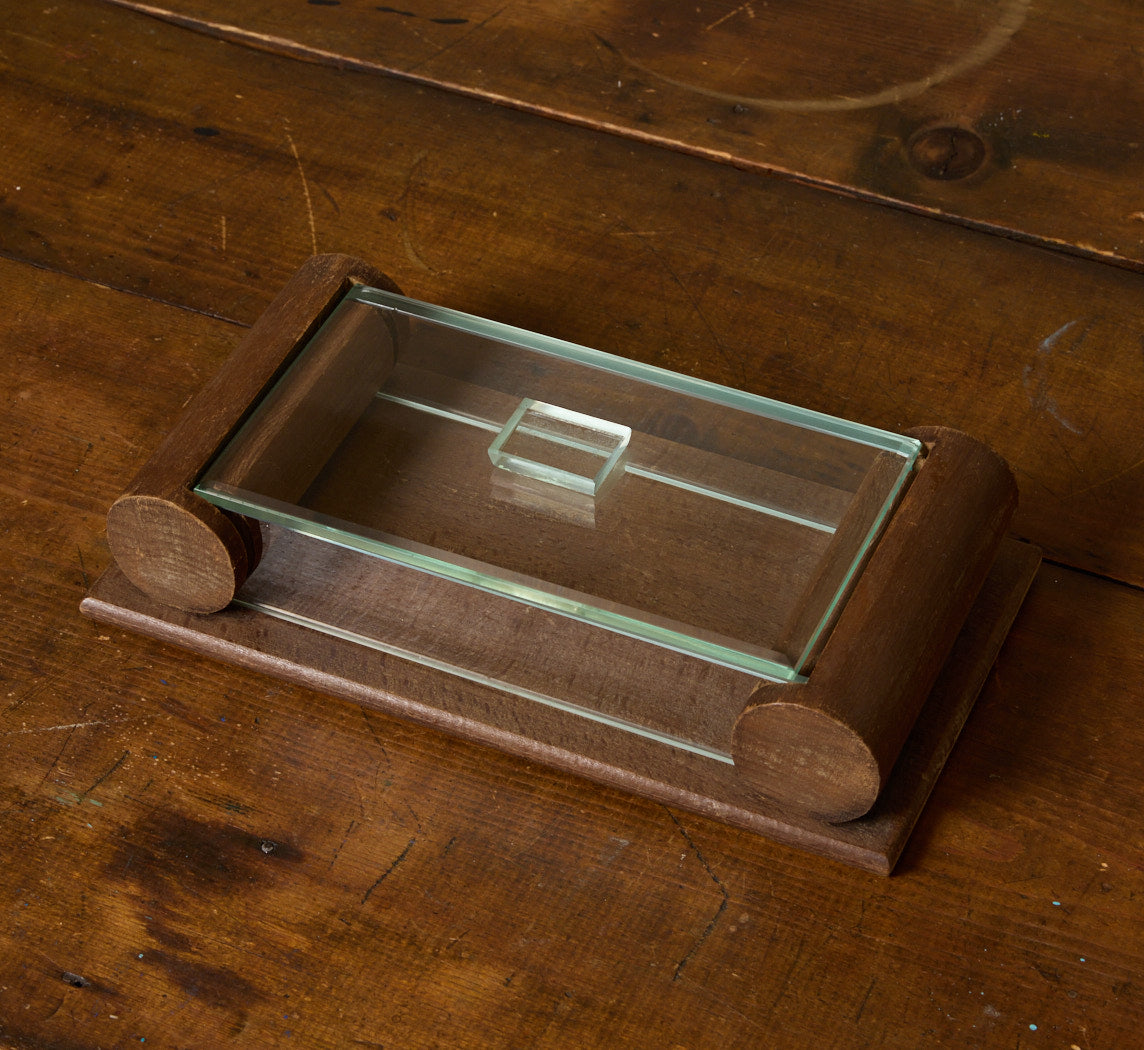 C. 1930S FRENCH WOOD & GLASS LIDDED TRAY