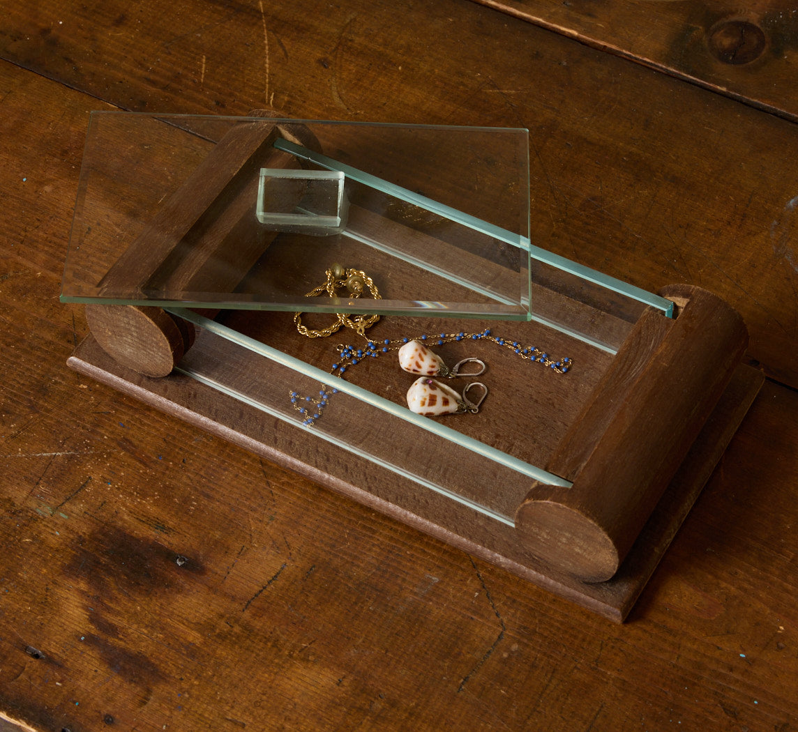 C. 1930S FRENCH WOOD & GLASS LIDDED TRAY