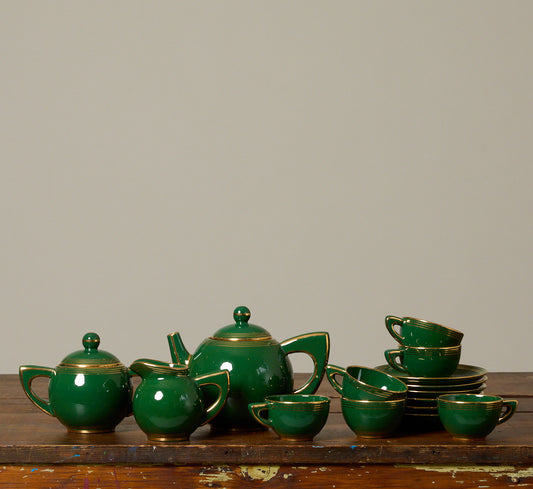 1940S ITALIAN EMERALD & GOLD TEA SERVICE