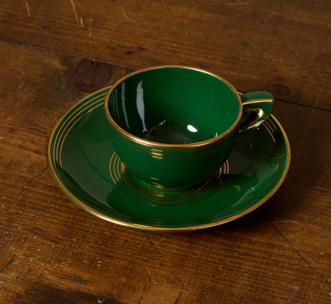 1940S ITALIAN EMERALD & GOLD TEA SERVICE