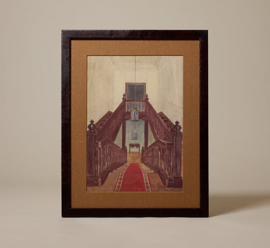 1930S EUROPEAN SCHOOL GOUACHE STAIRWAY SCENE
