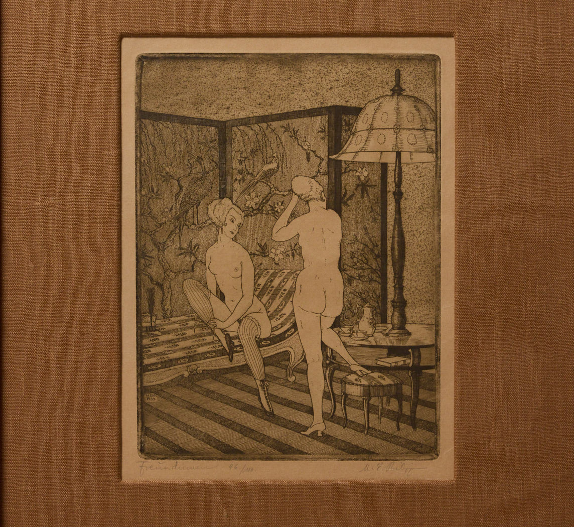 "SISTERS" ORIGINAL ETCHING, C. 1919 BY MARTIN ERICH PHILIPP (1887-1978)