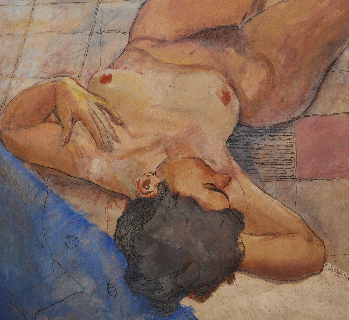 20TH CENTURY RECLINING NUDE WATERCOLOR STUDY
