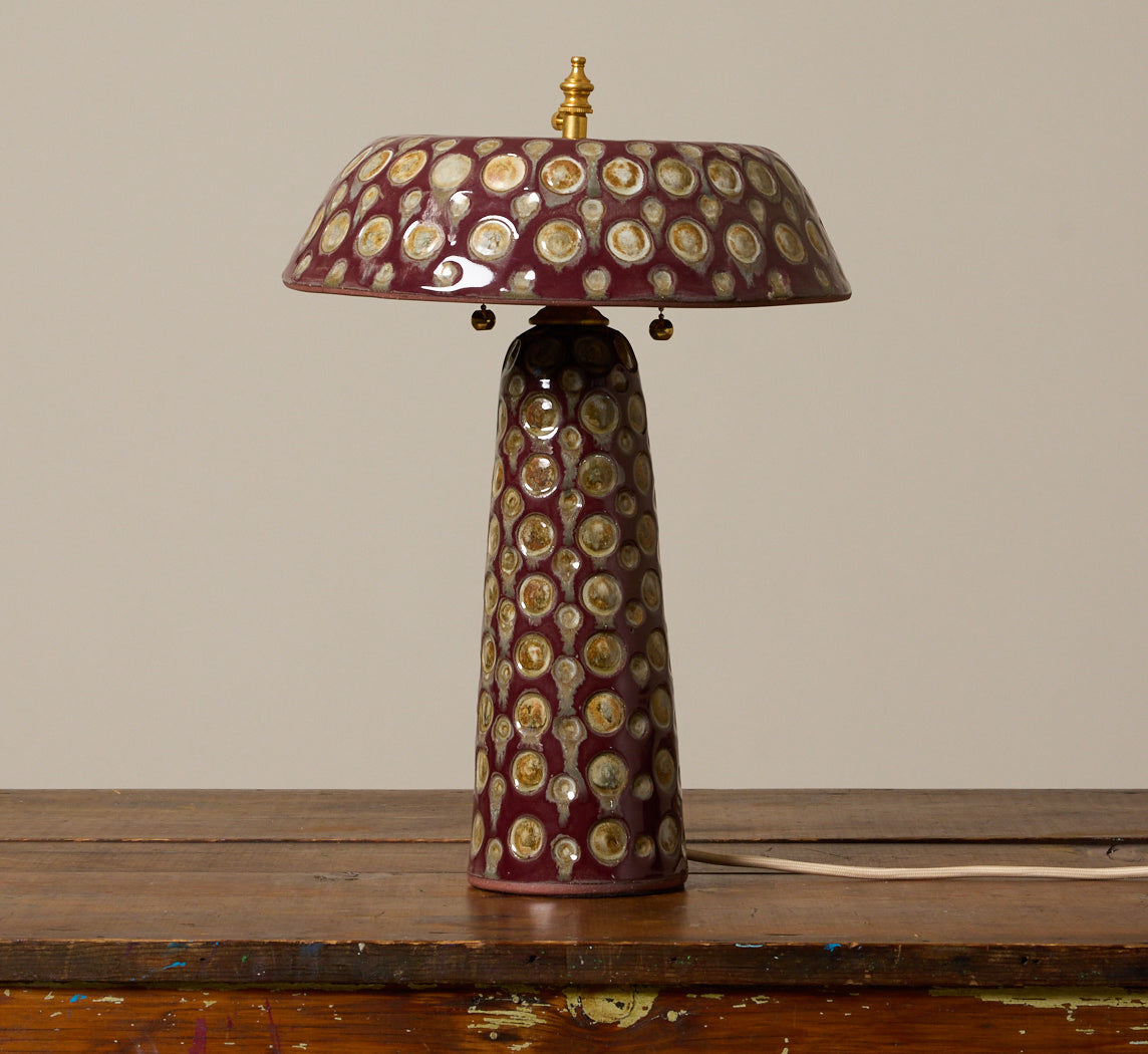 CASA ALFARERA POLKA LAMP IN BURGUNDY WITH CREAM DOTS