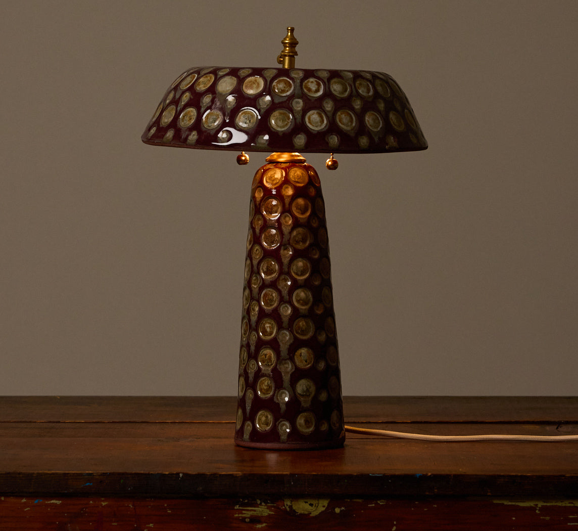 CASA ALFARERA POLKA LAMP IN BURGUNDY WITH CREAM DOTS