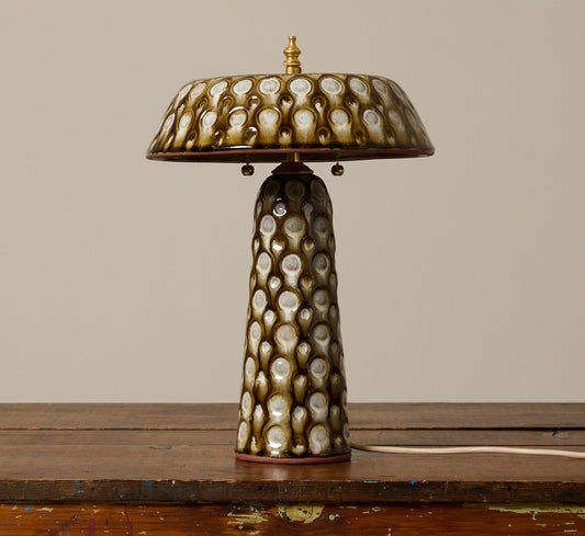 CASA ALFARERA POLKA LAMP IN CARAMEL BROWN WITH CREAM DOTS