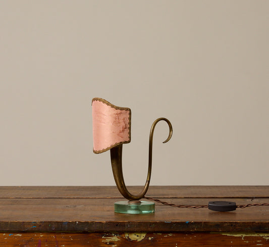 MIDCENTURY ITALIAN PINK & CURVED BRASS TABLE LAMP