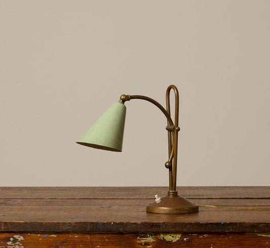 1940S ITALIAN MINT GREEN & BRASS TABLE LAMP