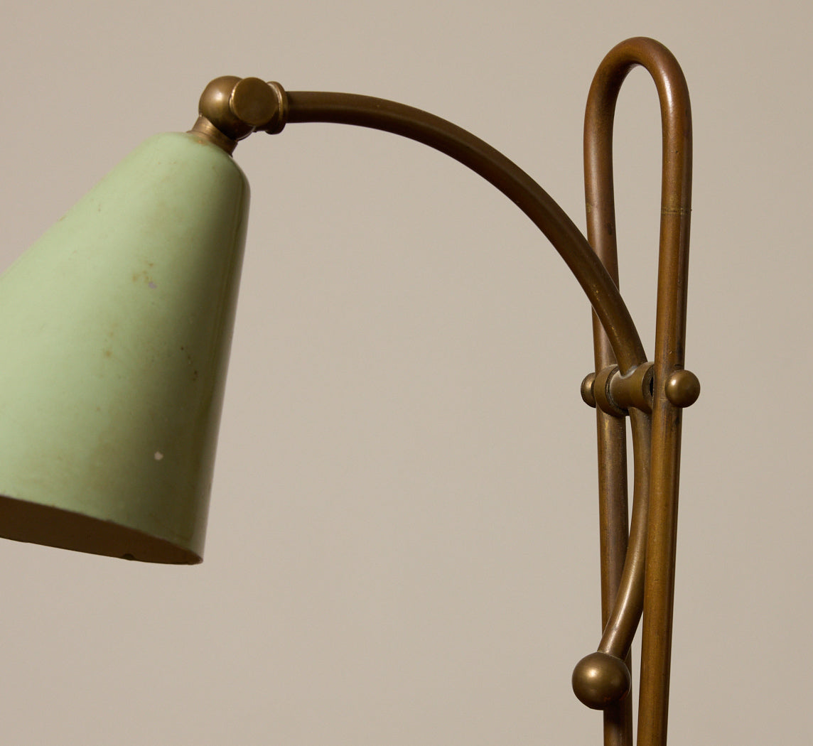 1940S ITALIAN MINT GREEN & BRASS TABLE LAMP