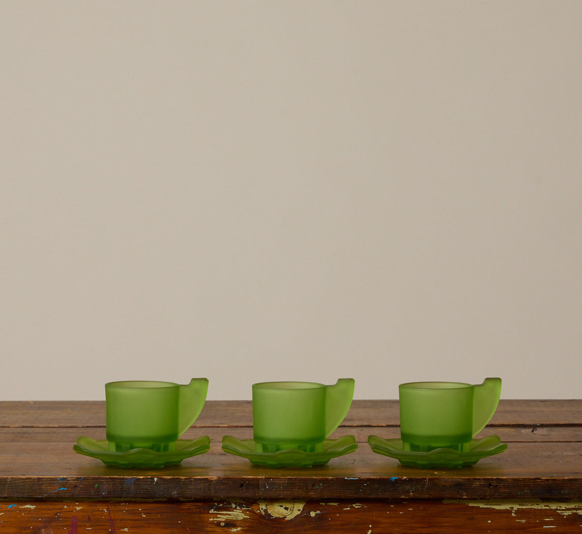 MODERNIST GREEN PRESSED GLASS TEA SET BY BAS VAN BEEK