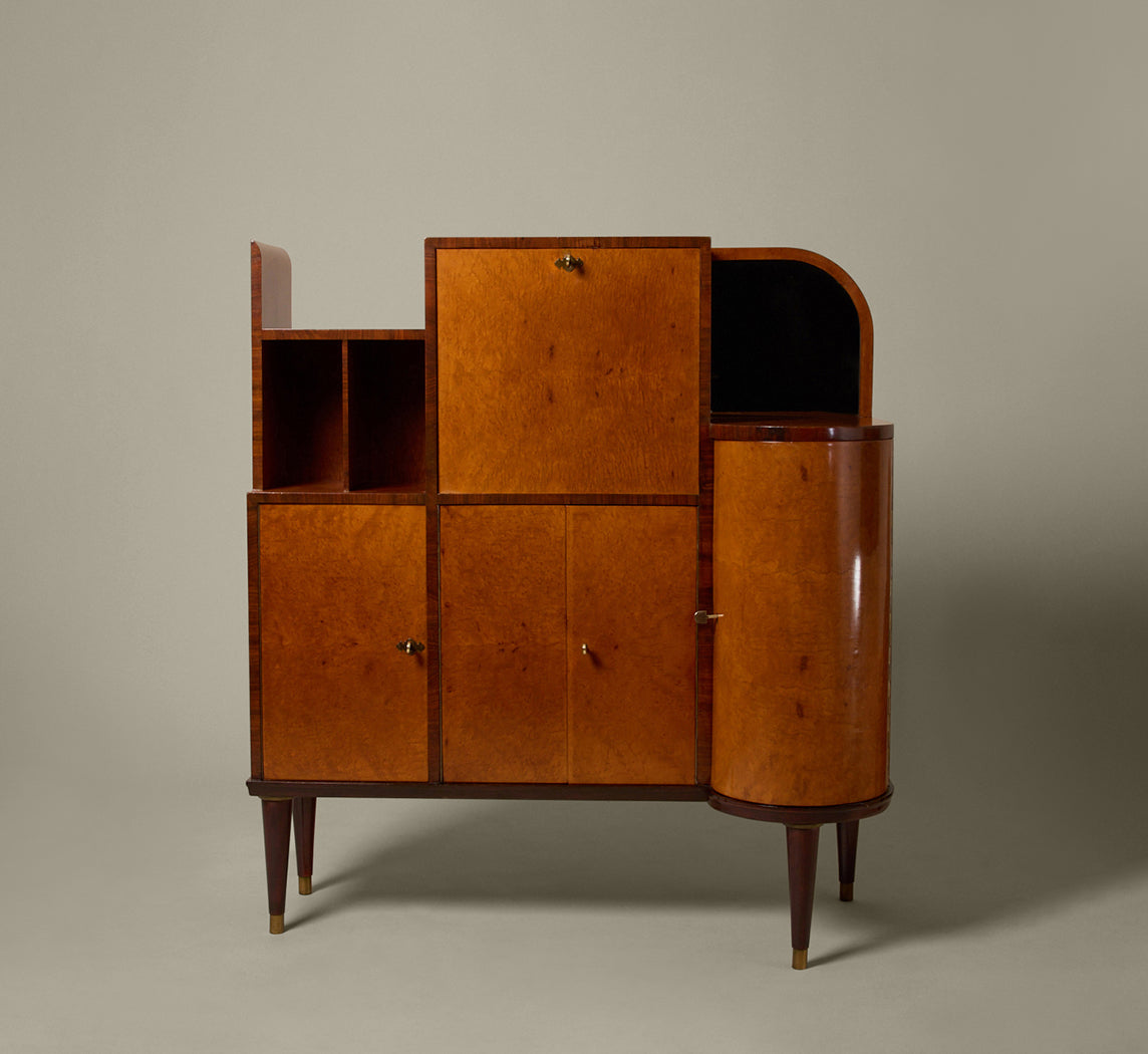 1930S ITALIAN ART DECO CURVED BURLWOOD CABINET