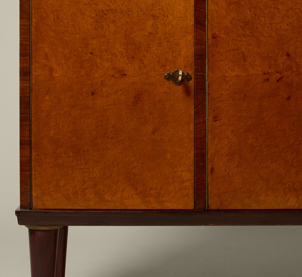 1930S ITALIAN ART DECO CURVED BURLWOOD CABINET
