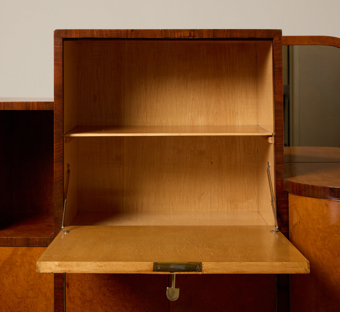 1930S ITALIAN ART DECO CURVED BURLWOOD CABINET