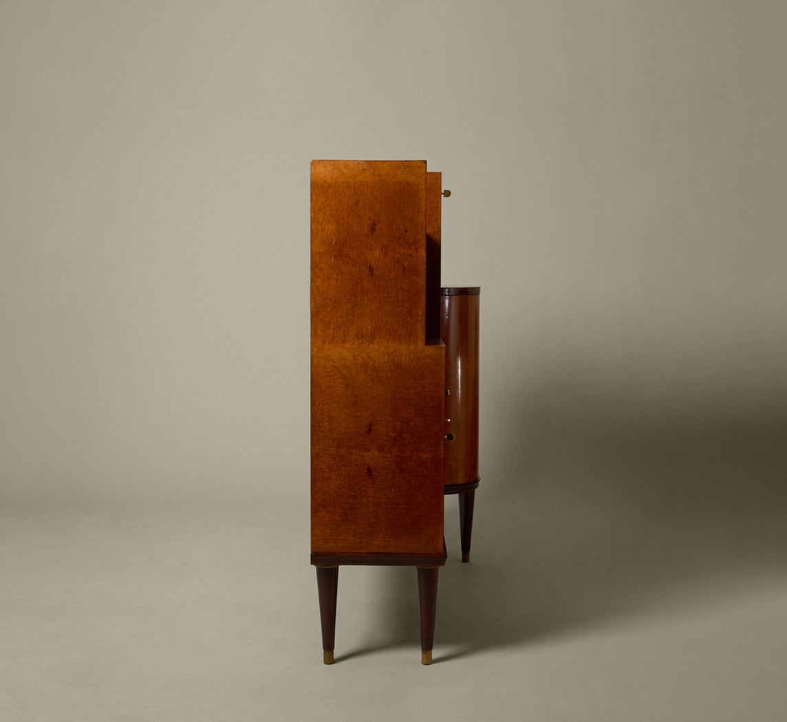 1930S ITALIAN ART DECO CURVED BURLWOOD CABINET