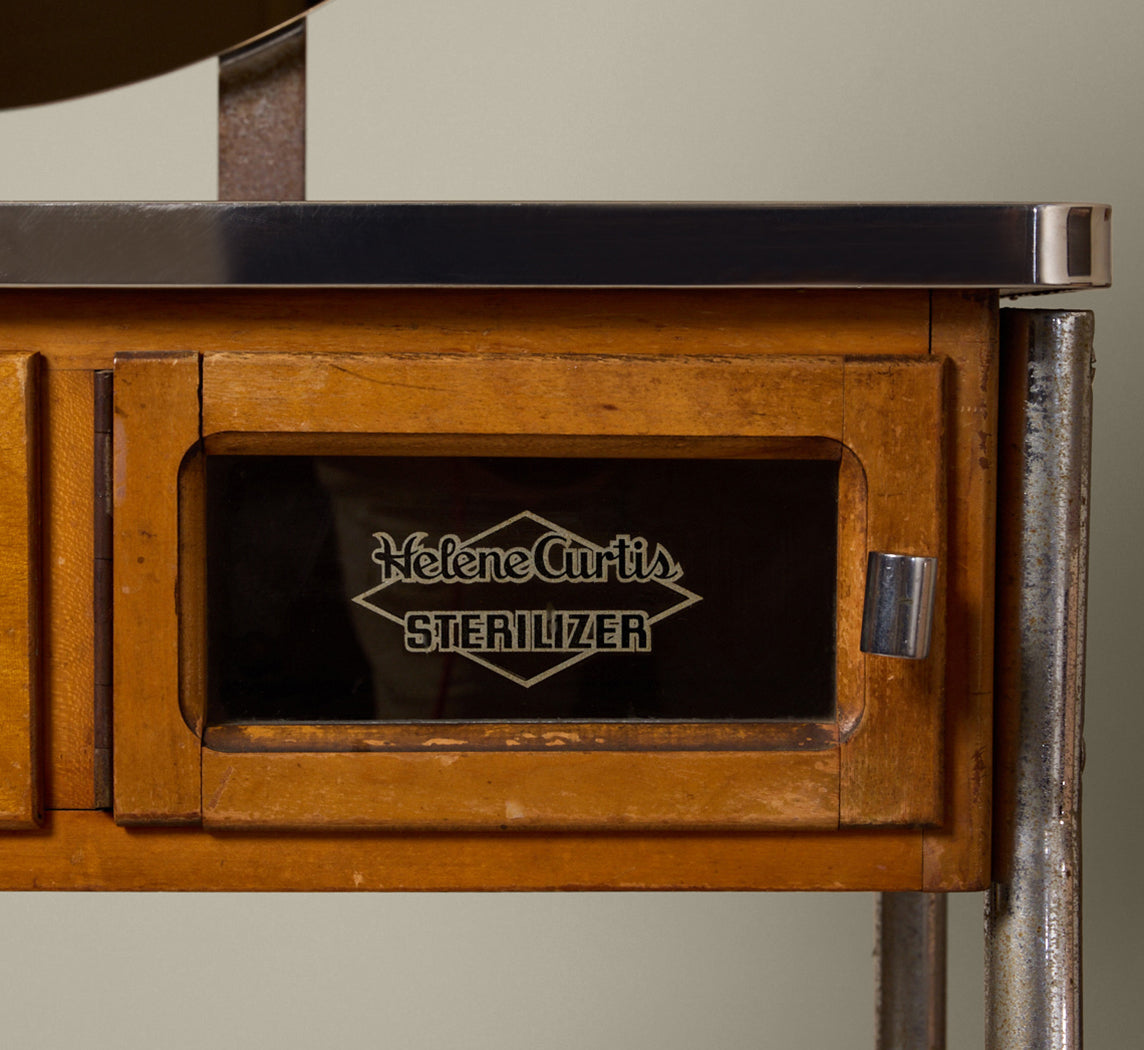 ART DECO CHROME & MAPLE VANITY DESK, C. 1940S