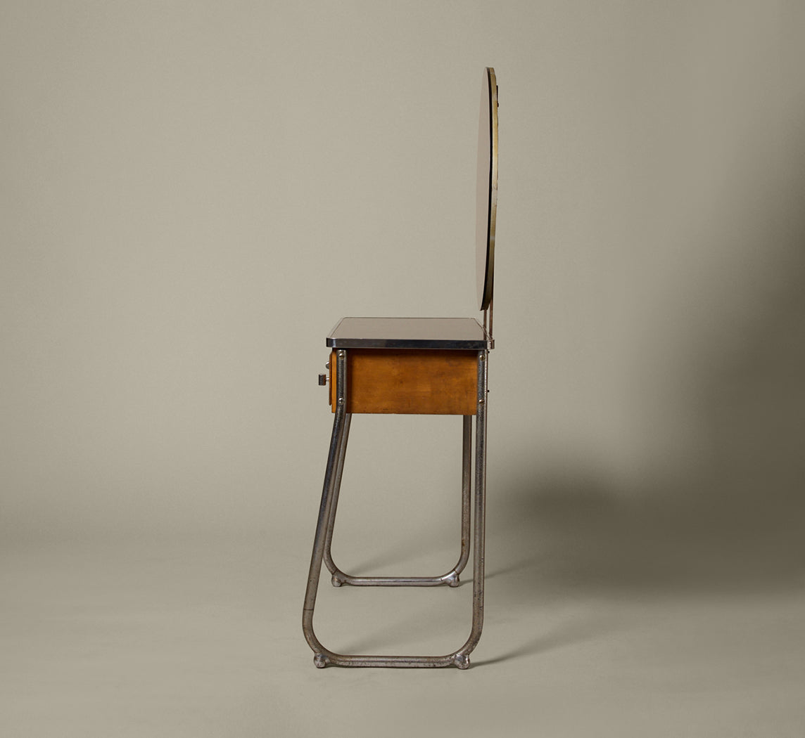 ART DECO CHROME & MAPLE VANITY DESK, C. 1940S