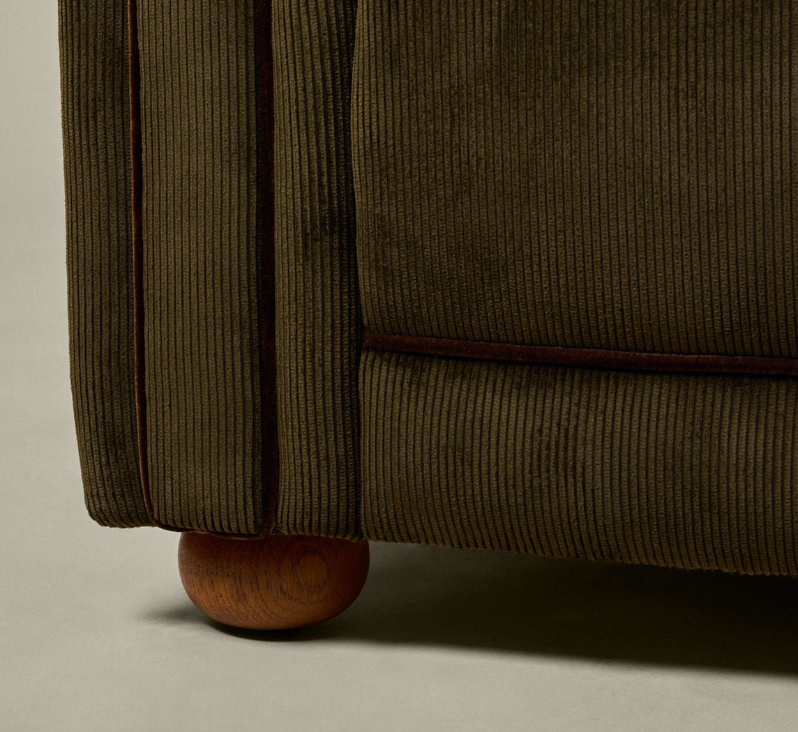 PIERCE & WARD LUCKY CHAIR IN CORDUROY WITH VELVET TRIM