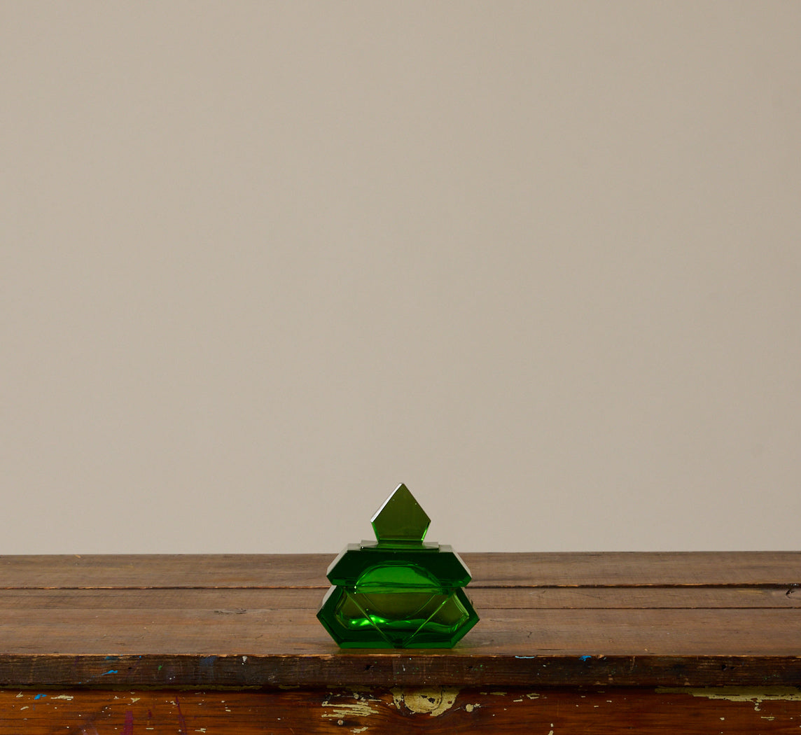 1930S ART DECO EMERALD GLASS TRINKET JAR