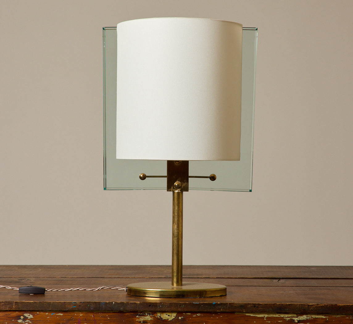 MODERNIST BRASS & GLASS TABLE LAMP BY NATHALIE GRENON FOR FONTANA ARTE