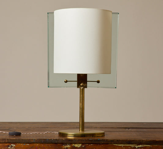 MODERNIST BRASS & GLASS TABLE LAMP BY NATHALIE GRENON FOR FONTANA ARTE