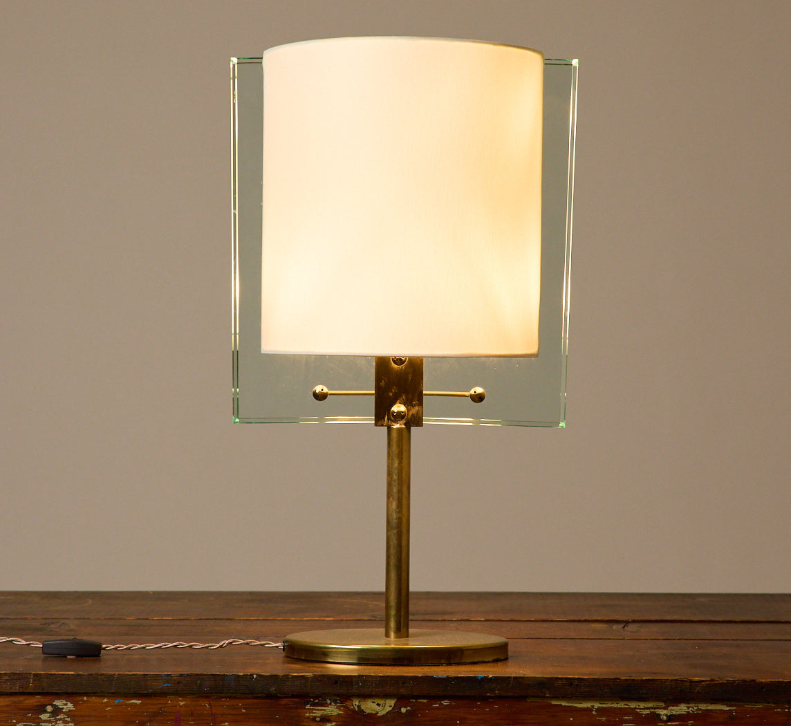 MODERNIST BRASS & GLASS TABLE LAMP BY NATHALIE GRENON FOR FONTANA ARTE