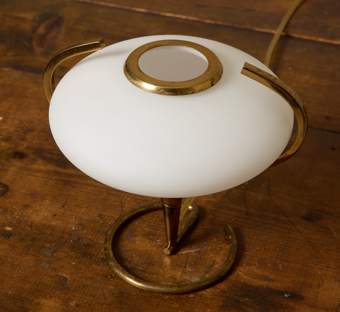 PAIR OF PETITE 1950S ITALIAN GLASS & BRASS TABLE LAMPS