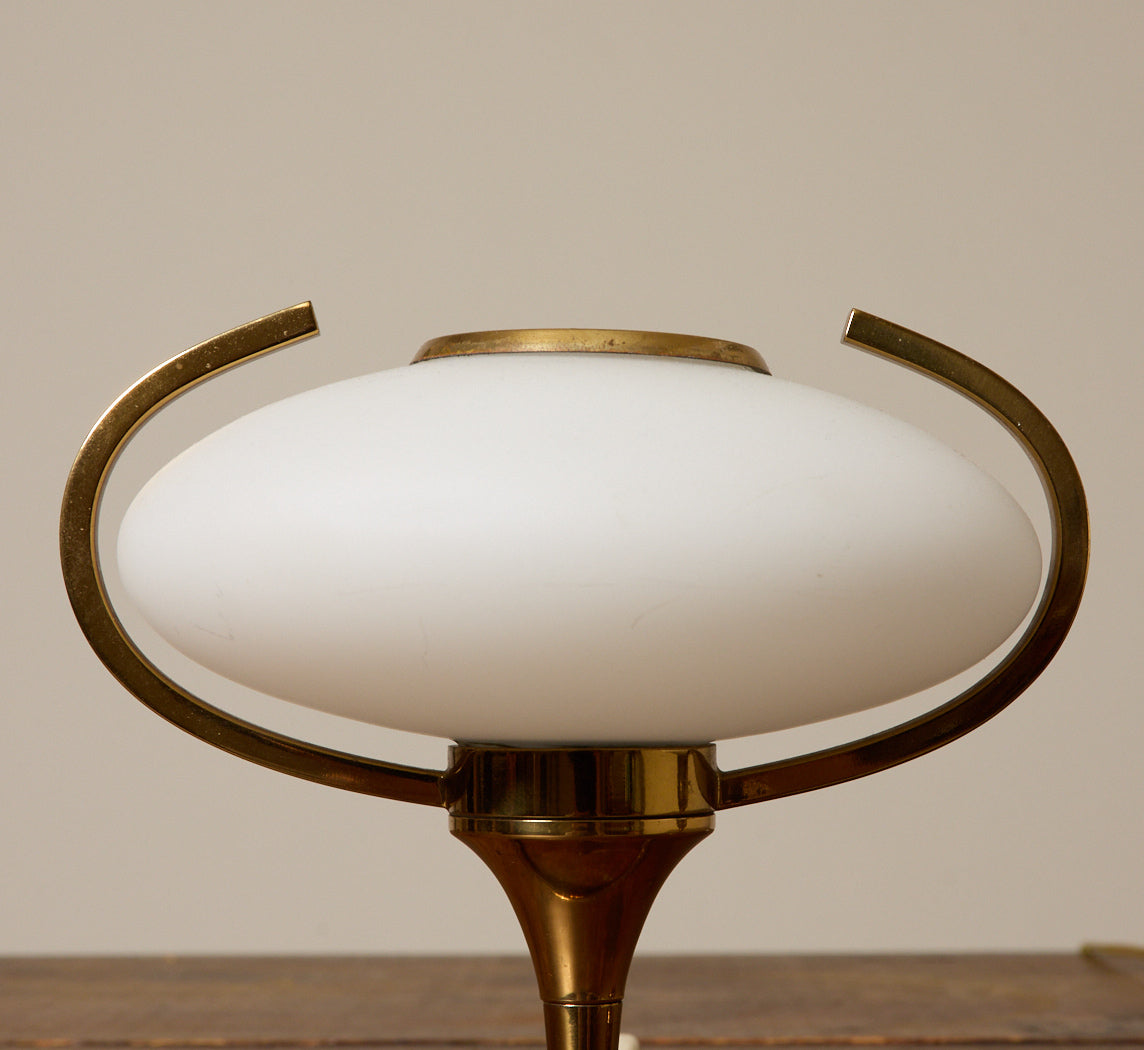 PAIR OF PETITE 1950S ITALIAN GLASS & BRASS TABLE LAMPS