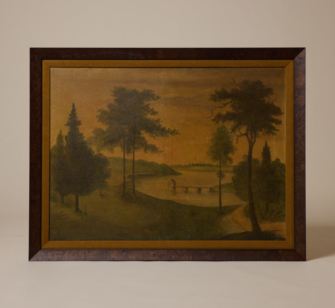 EARLY AMERICAN FOLK ART HUDSON RIVER LANDSCAPE