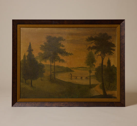 EARLY AMERICAN FOLK ART HUDSON RIVER LANDSCAPE