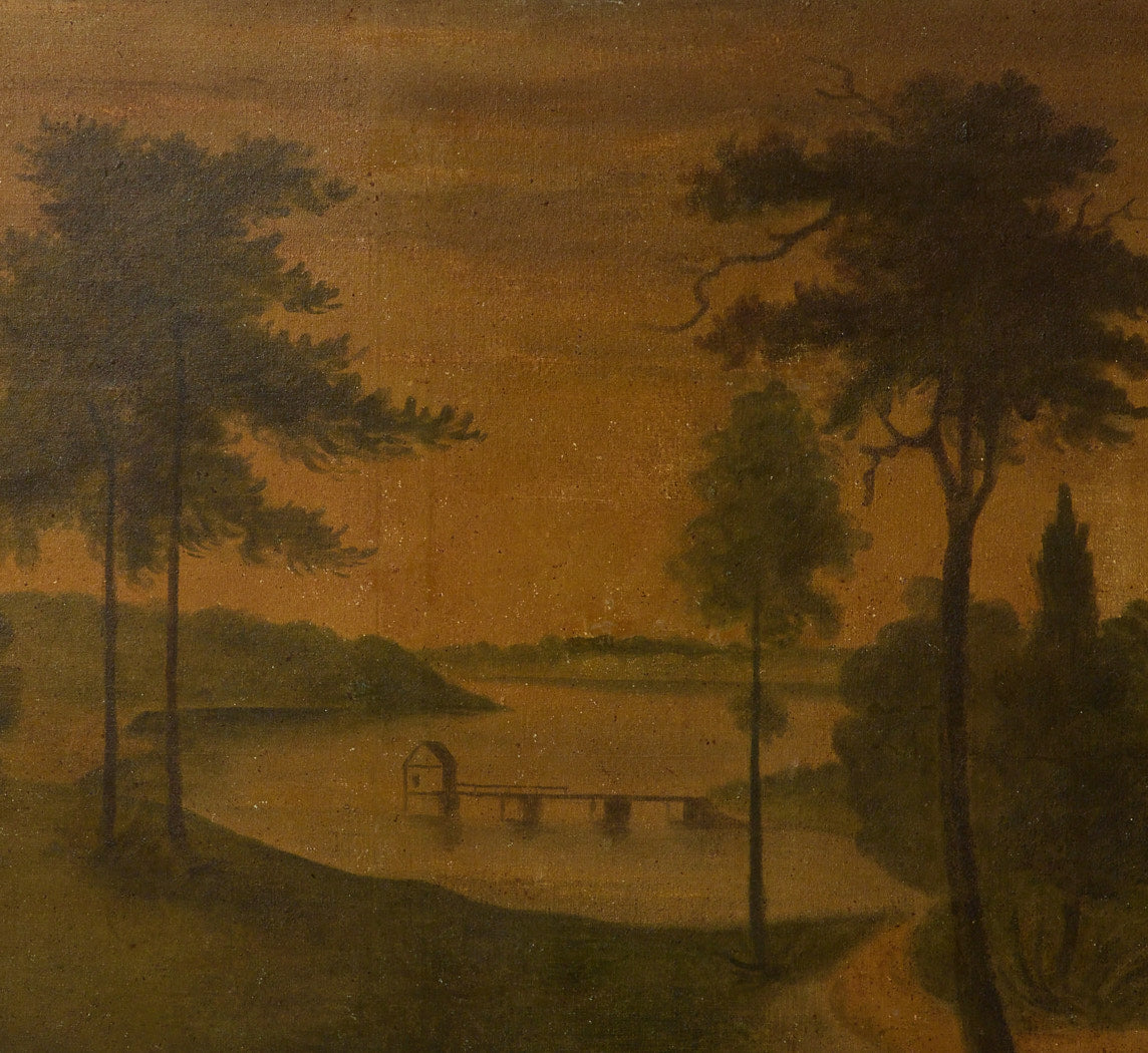 EARLY AMERICAN FOLK ART HUDSON RIVER LANDSCAPE