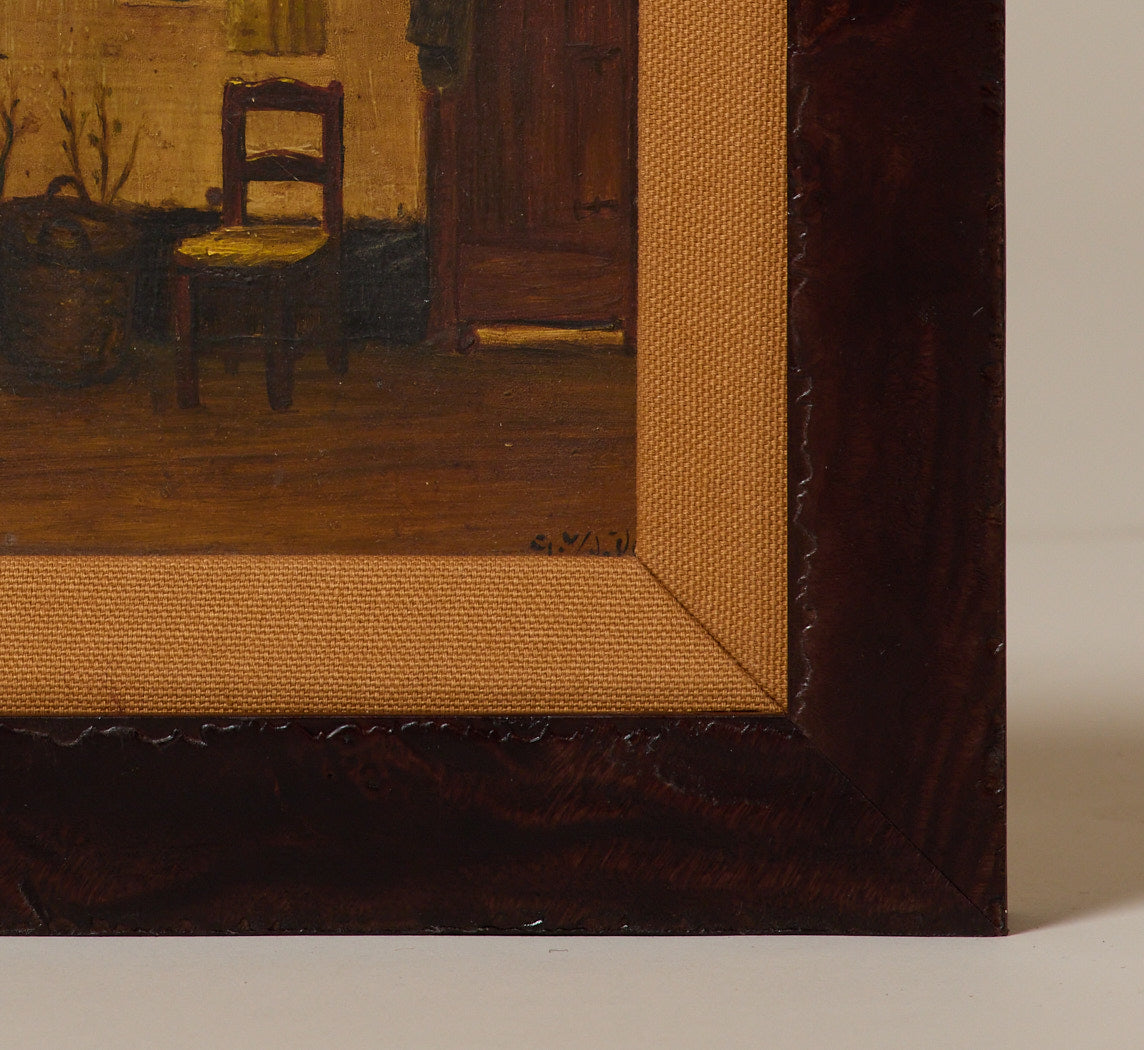 PETITE EARLY 20TH CENTURY BELGIAN SCHOOL INTERIOR SCENE