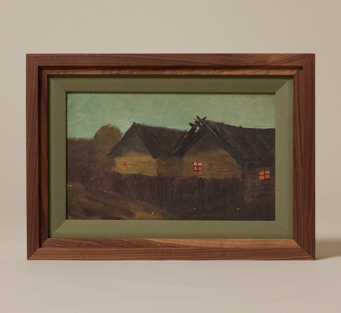 EARLY 20TH CENTURY NIGHTFALL VILLAGE LANDSCAPE