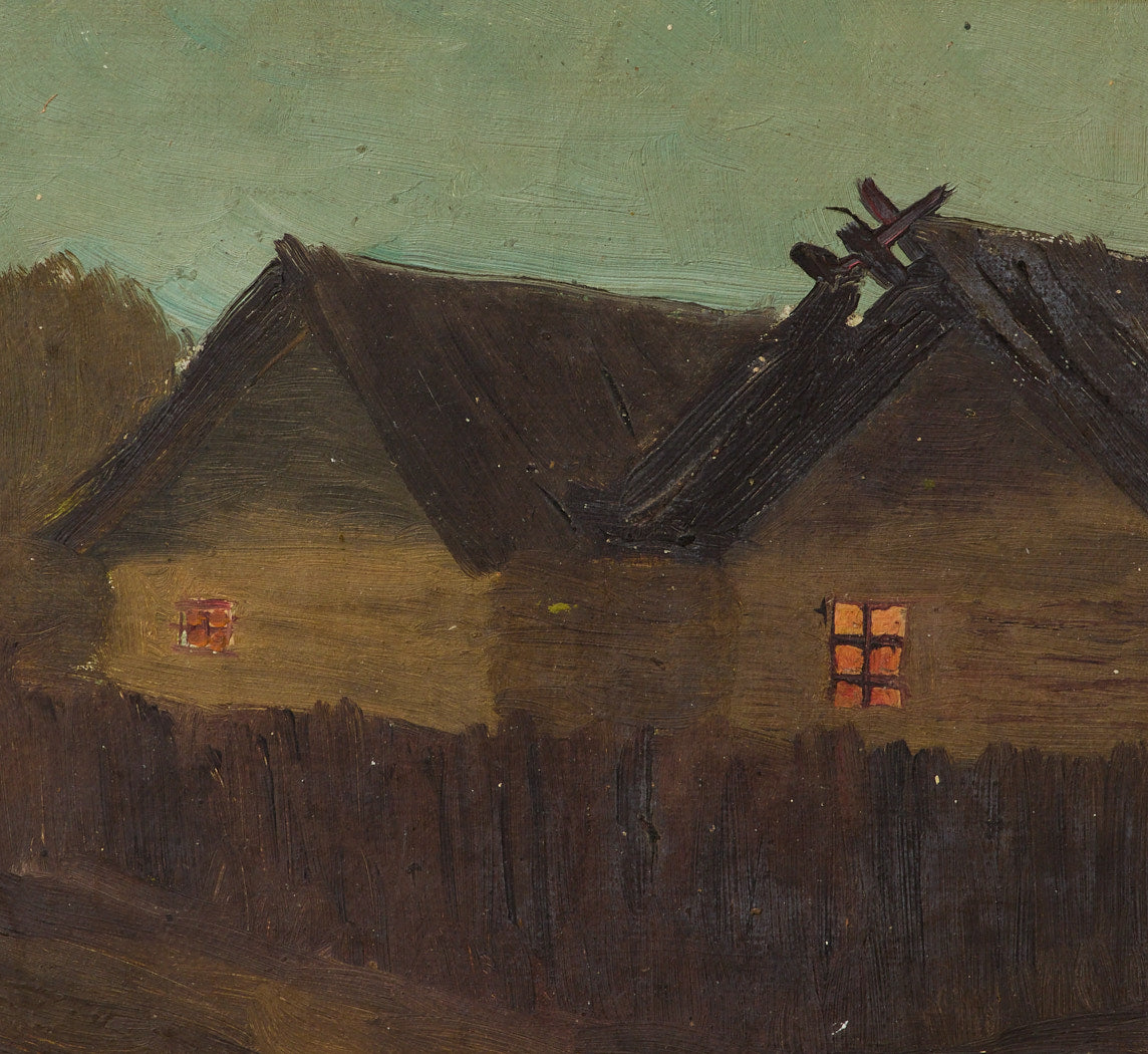 EARLY 20TH CENTURY NIGHTFALL VILLAGE LANDSCAPE