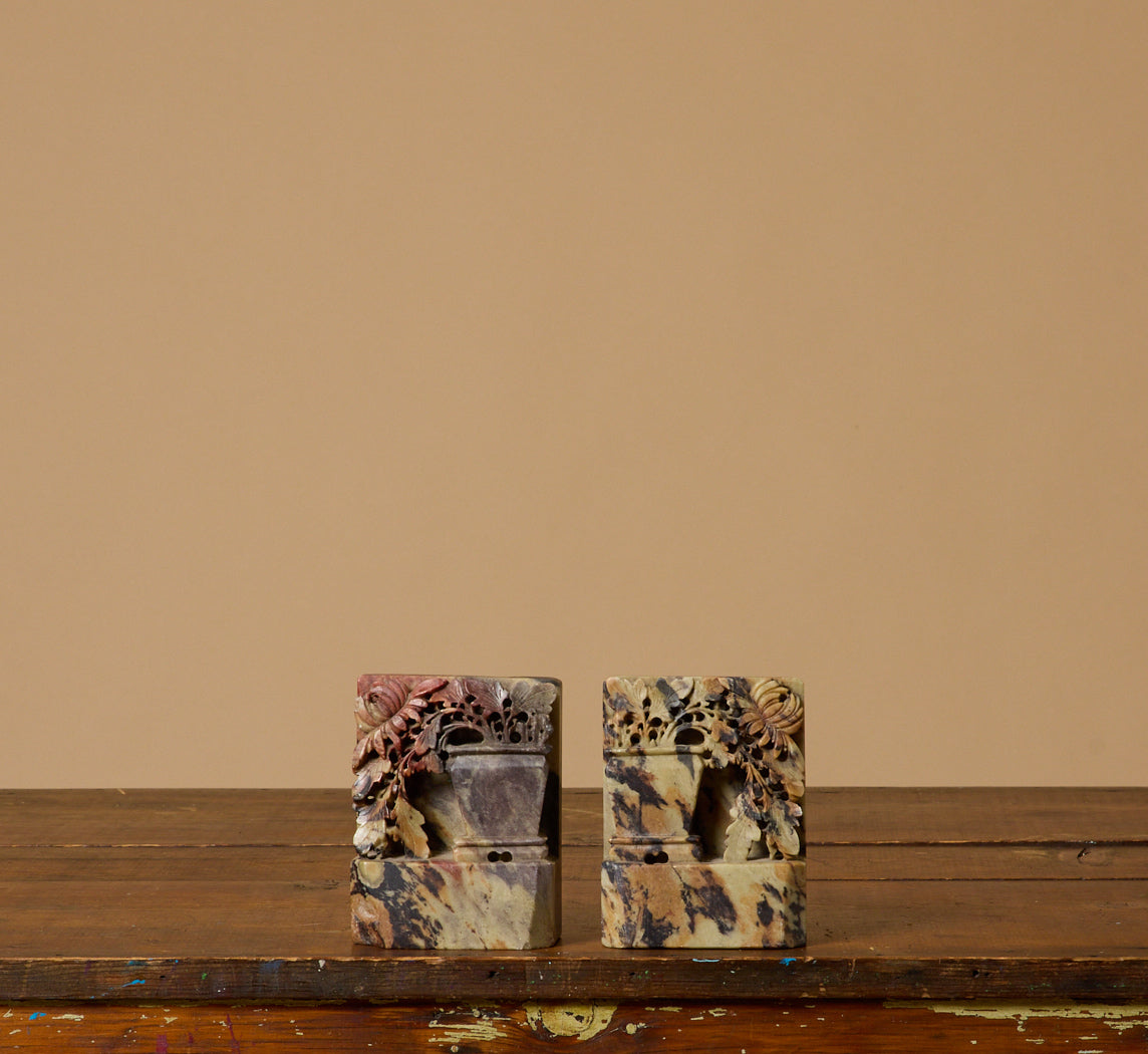 PAIR OF ANTIQUE SOAPSTONE BOOKENDS