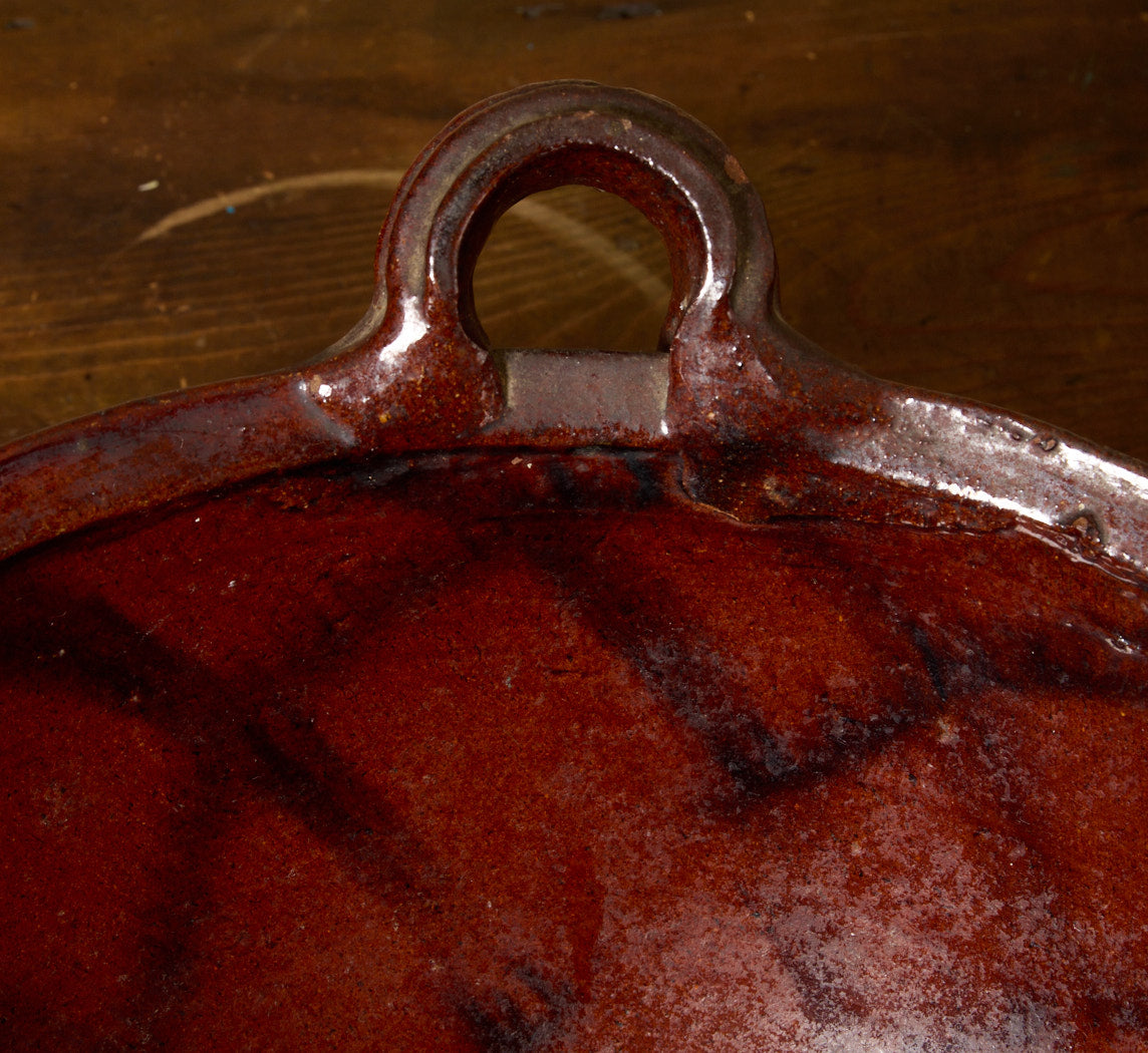 ANTIQUE REDWARE HANDLED SERVING BOWL