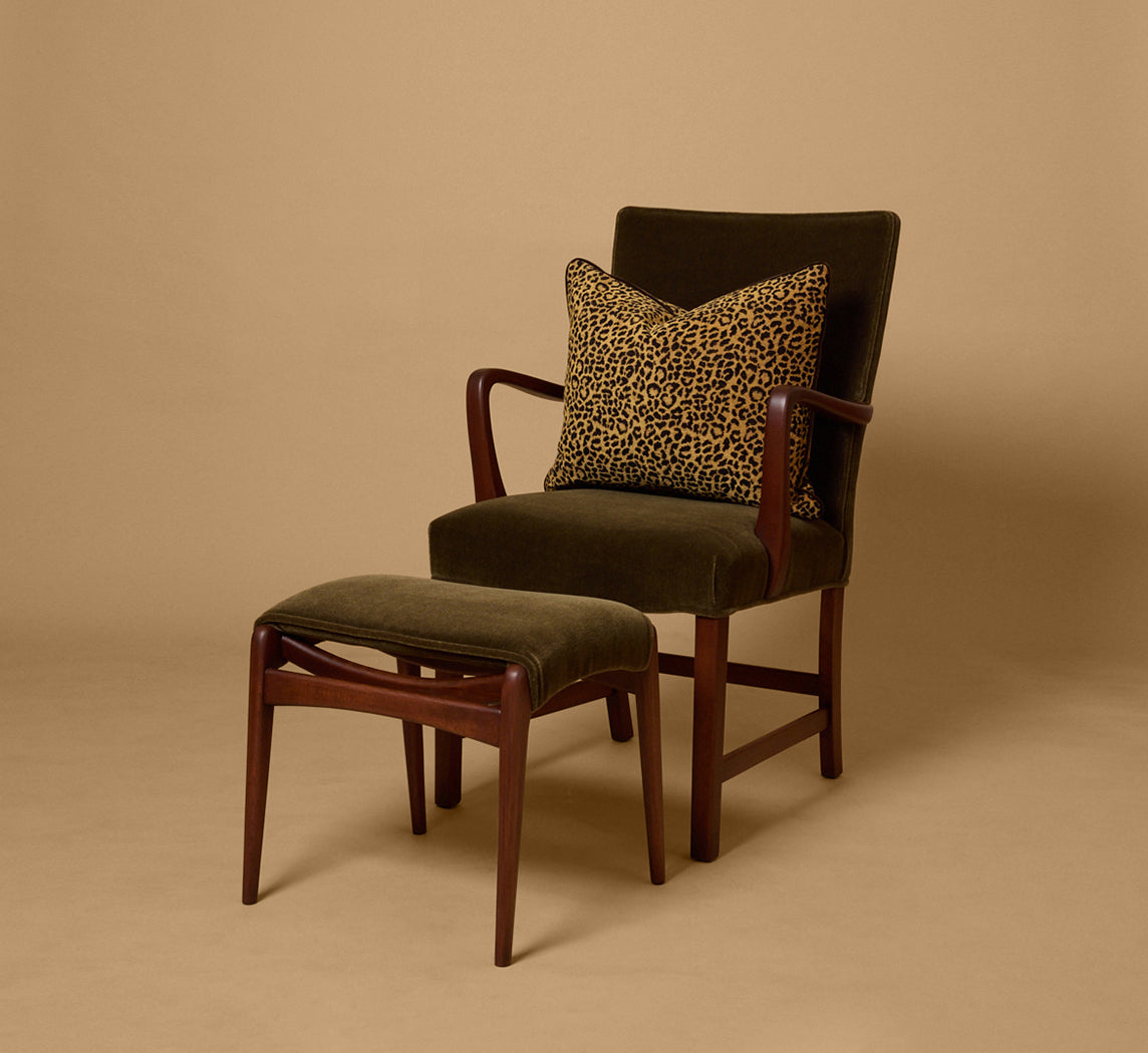 DANISH ARMCHAIR & OTTOMAN BY FRITZ HANSEN IN OLIVE MOHAIR