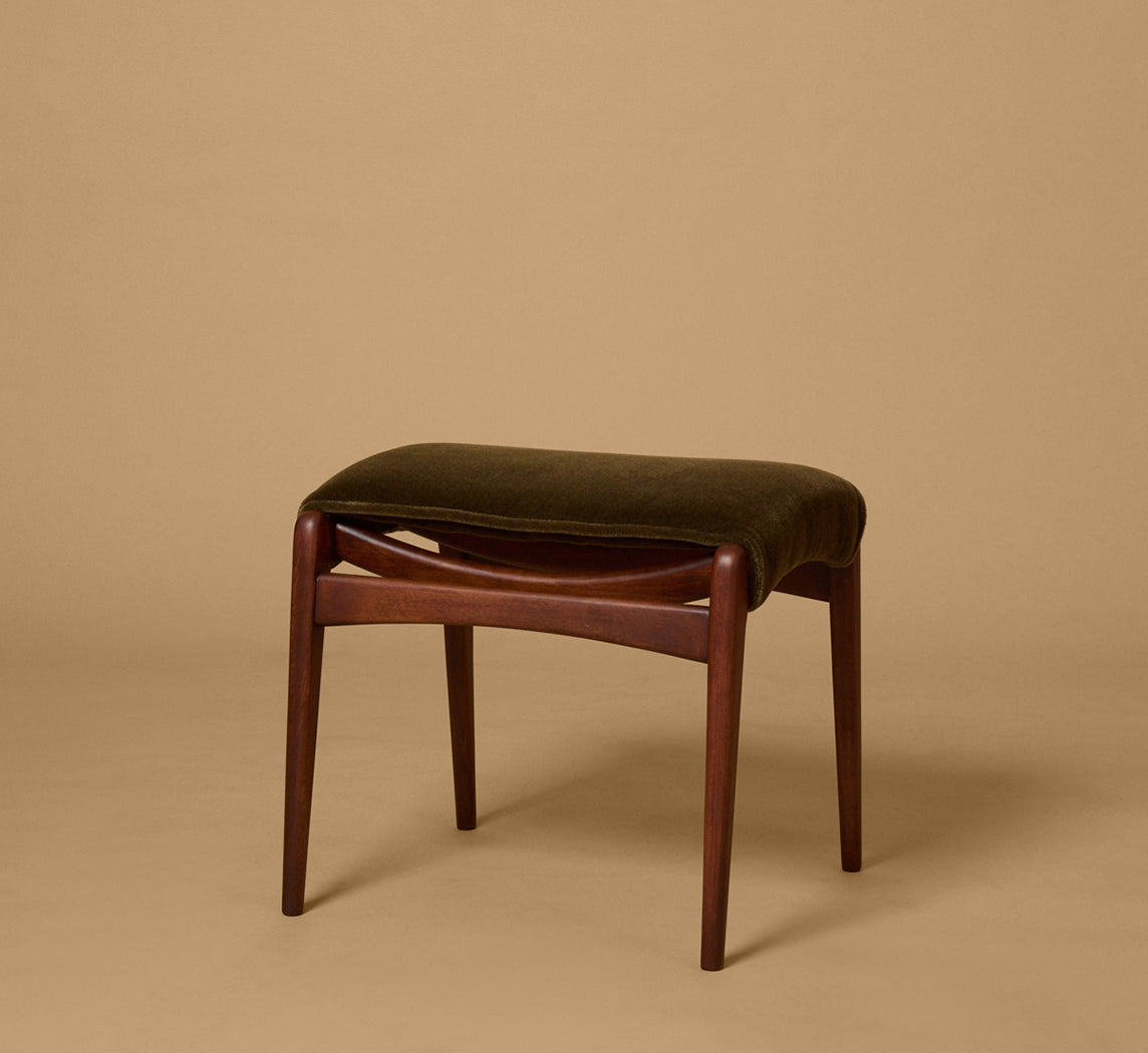 DANISH ARMCHAIR & OTTOMAN BY FRITZ HANSEN IN OLIVE MOHAIR