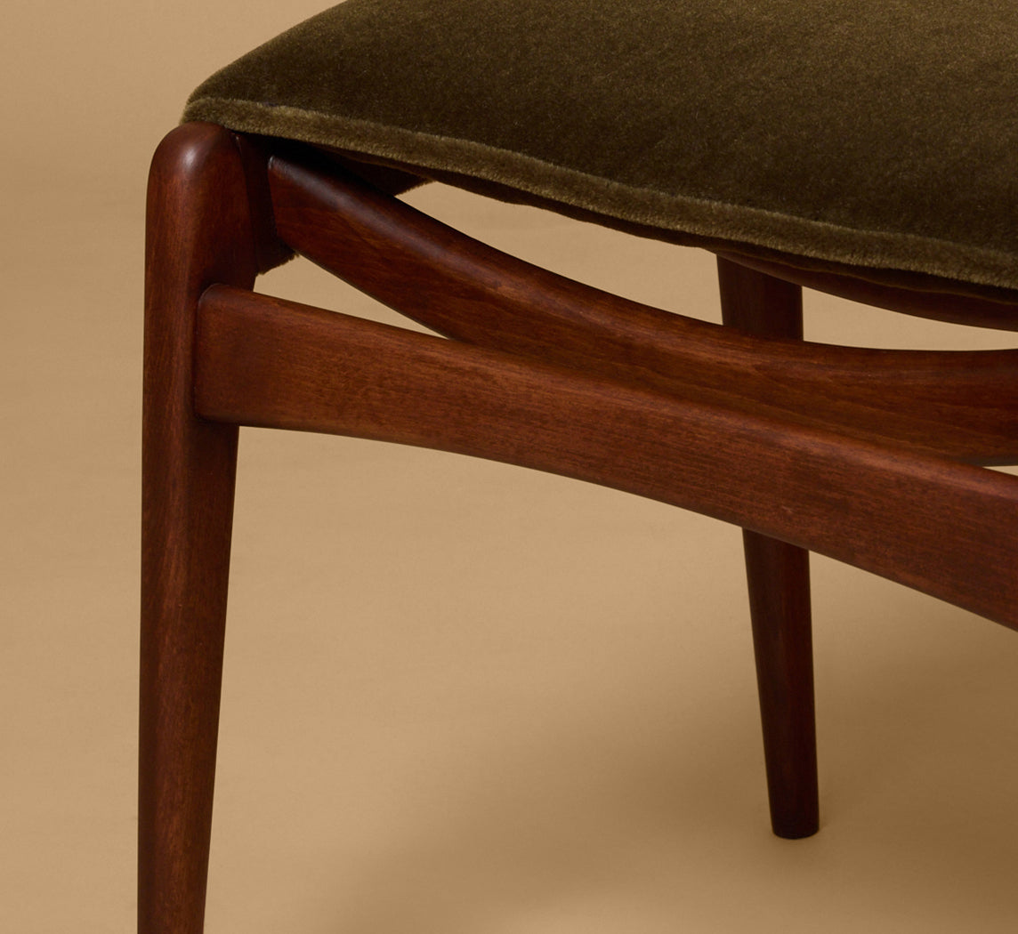 DANISH ARMCHAIR & OTTOMAN BY FRITZ HANSEN IN OLIVE MOHAIR