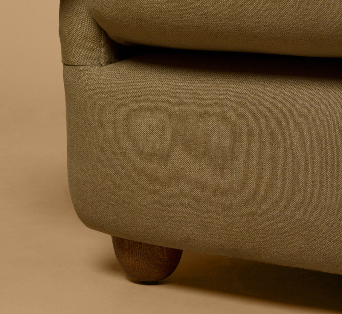 MID CENTURY ITALIAN ARM CHAIR IN P&W EUCALYPTUS LINEN