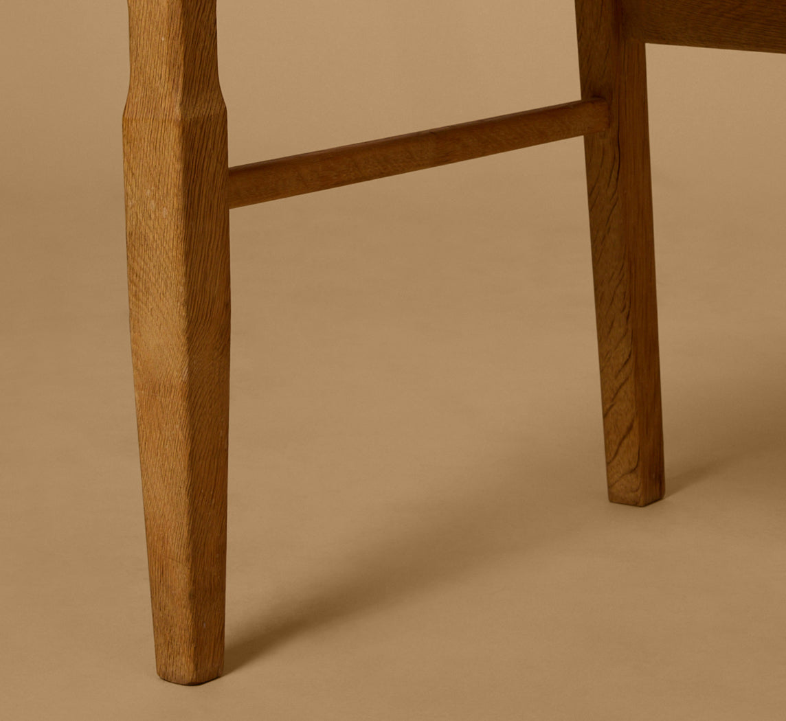 SET OF 6 DANISH CARVED OAK DINING CHAIRS BY HENNING KJAERNULF WITH SILK STRIPE
