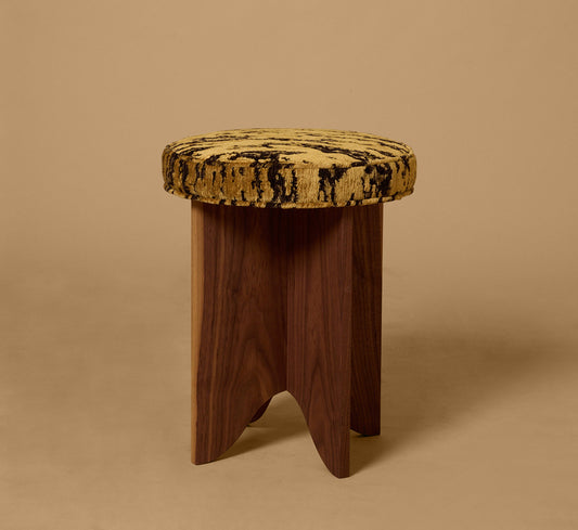 PIERCE & WARD LLOYD SIDE STOOL IN WALNUT AND TIGER WOVEN CHENILLE