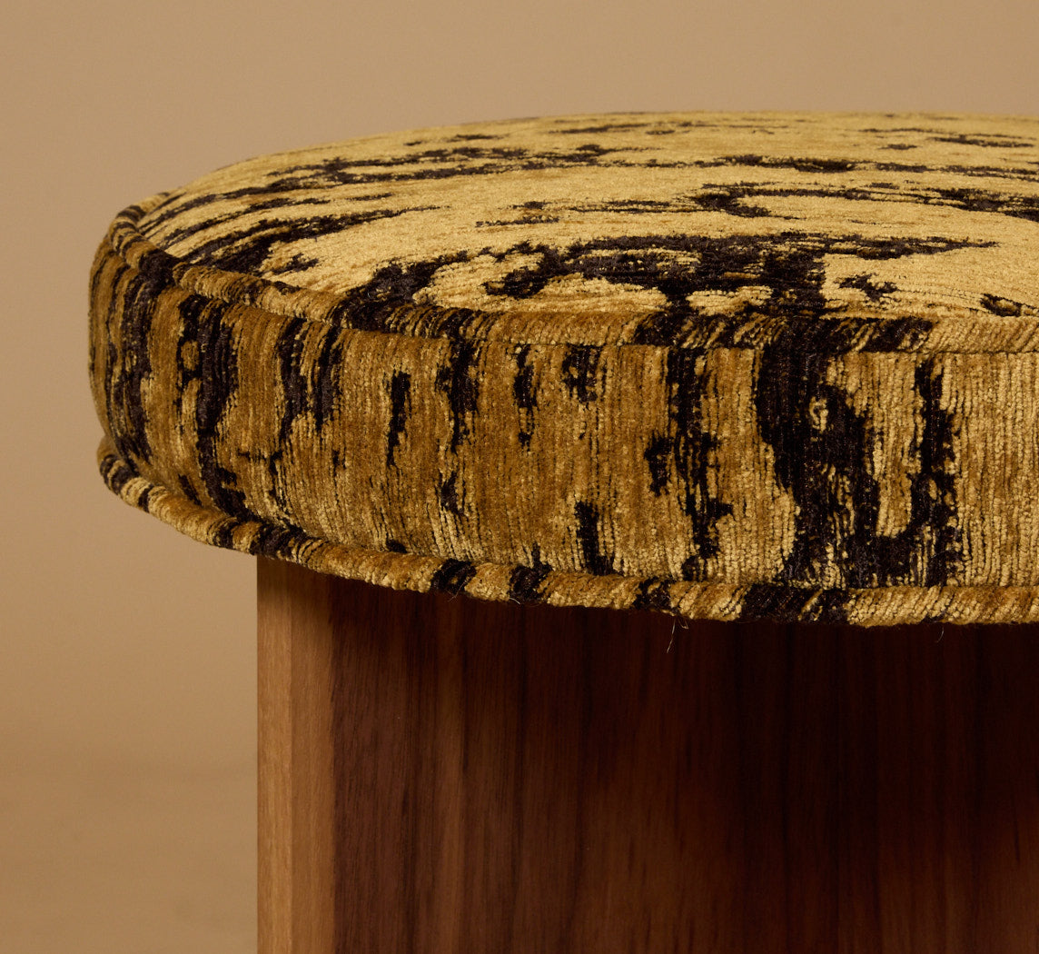 PIERCE & WARD LLOYD SIDE STOOL IN WALNUT AND TIGER WOVEN CHENILLE