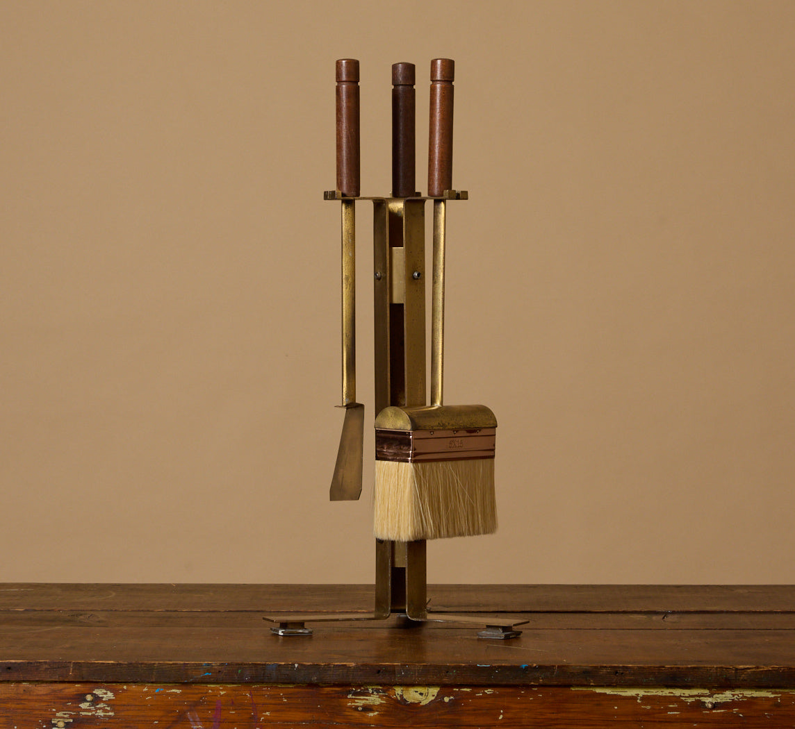 RARE 1950S ITALIAN BRASS FIREPLACE TOOL SET