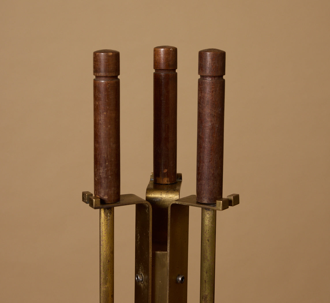 RARE 1950S ITALIAN BRASS FIREPLACE TOOL SET